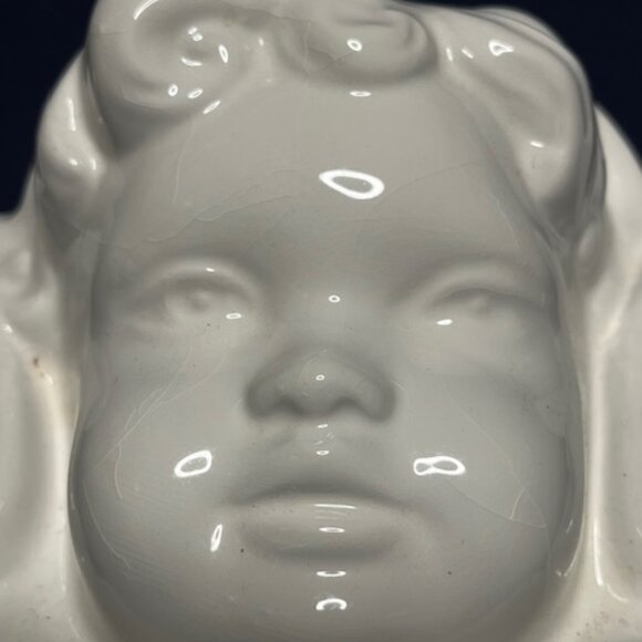 White Ceramic Hanging Angel Head w/Wings 11"(W)x7"(H) - Picture 3 of 15